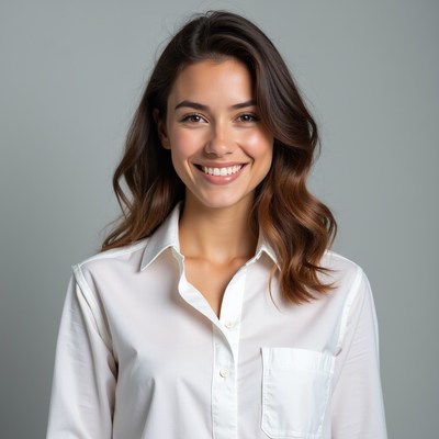 Smiling woman in white shirt