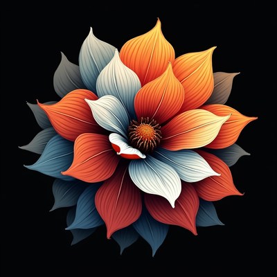 Colorful Flower Illustration on Black