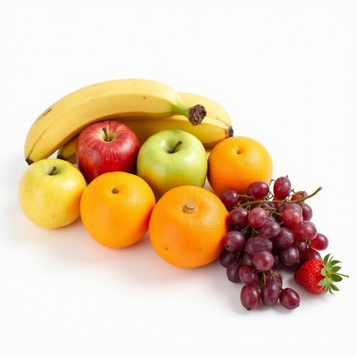 Fresh Mixed Fruits on White Background