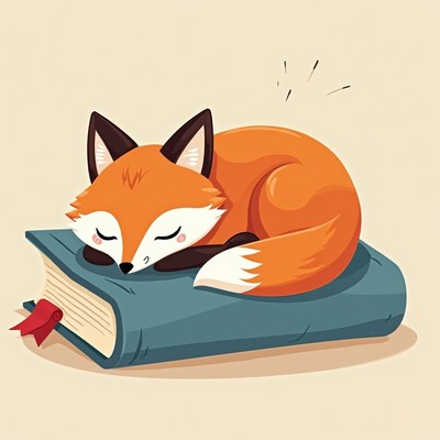 Sleeping fox on book