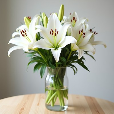 White Lilies Bouquet in Glass Vase