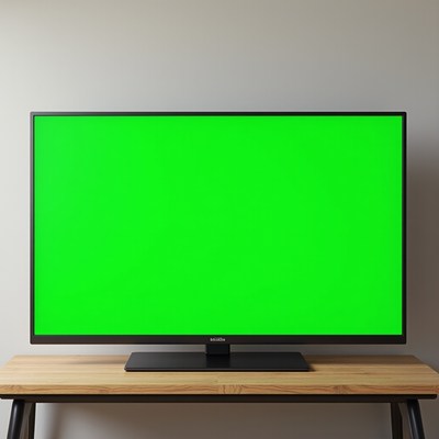 TV with Green Screen on Table