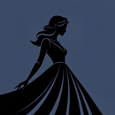 Silhouette of woman in flowing dress