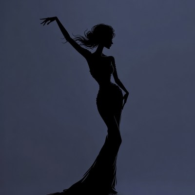Silhouette of woman in flowing gown