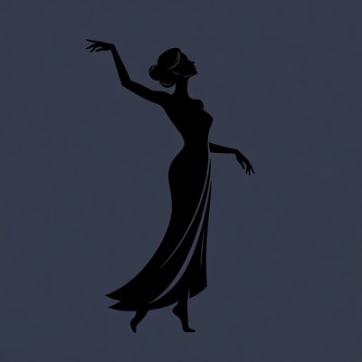 Silhouette woman dancing in gown