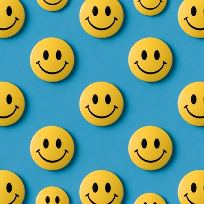 Yellow Smiley Faces on Blue Background