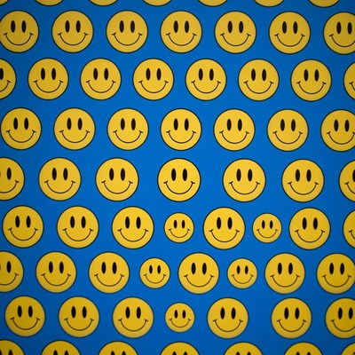 Yellow Smiley Faces on Blue Background