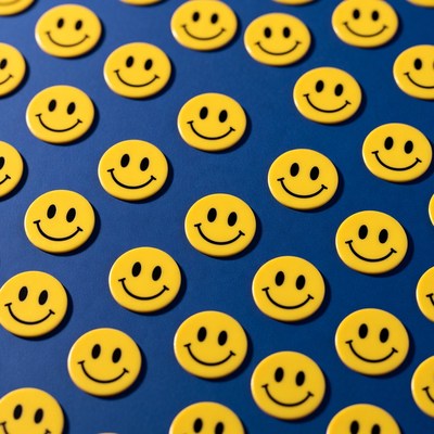 Yellow Smiley Faces on Blue Background