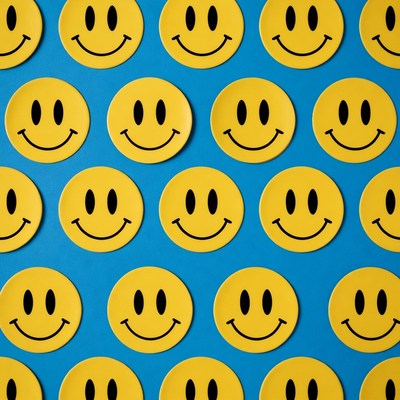 Yellow Smiley Faces on Blue Background