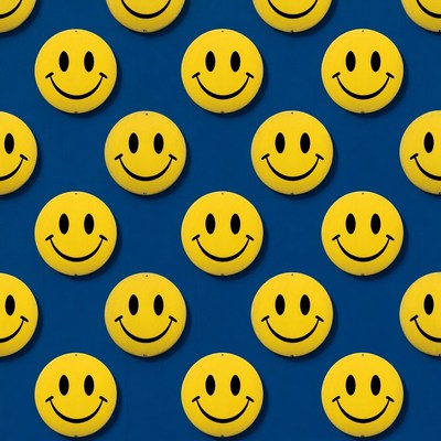 Yellow Smiley Faces on Blue Background