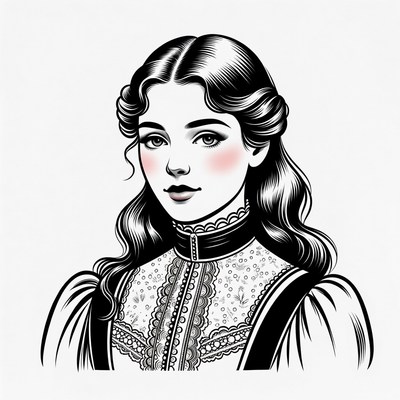 Victorian woman in lace dress illustration