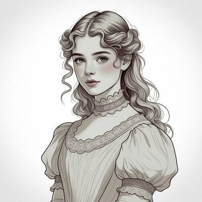 Victorian woman in lace dress illustration