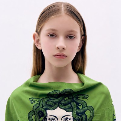 Girl wearing Medusa scarf