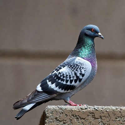 Gray pigeon standing on concrete block