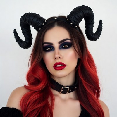Woman with black demon horns