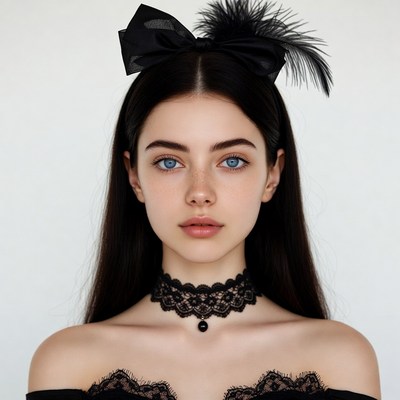 Woman with black bow and lace choker