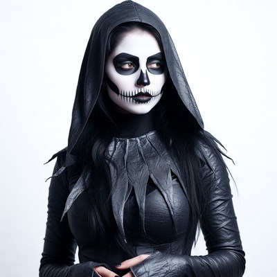 Woman in skull face paint hood