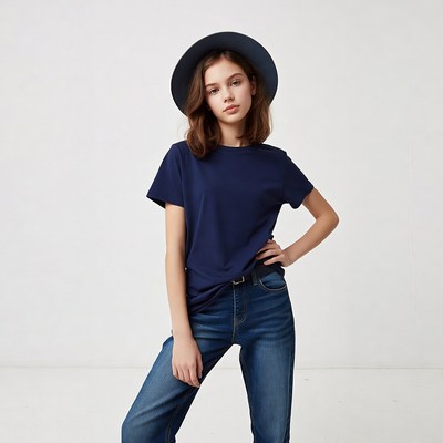 Teen girl in hat and jeans
