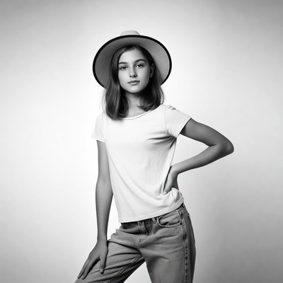 Teen girl in hat posing