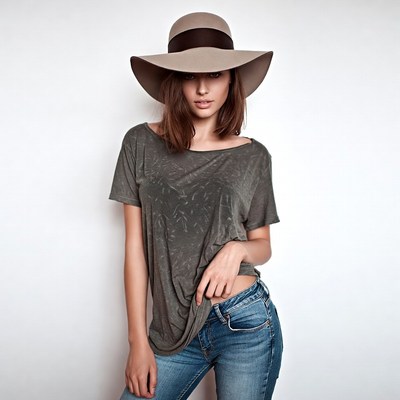 Woman wearing wide-brim hat