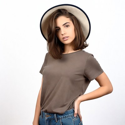 Woman wearing black and white hat