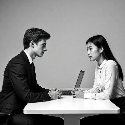 Asian man and woman at business meeting