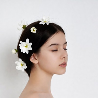 Girl with white flowers in hair