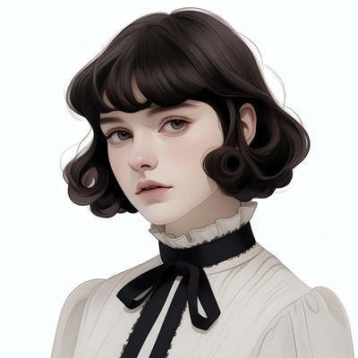 Girl in white blouse with black bow