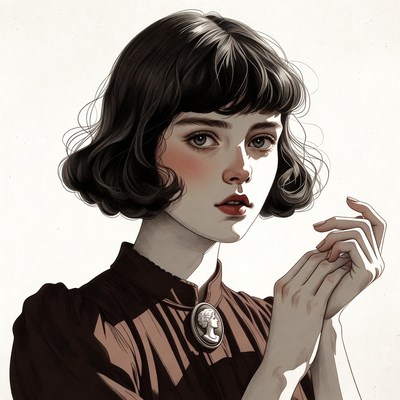 Woman with bob haircut and brooch