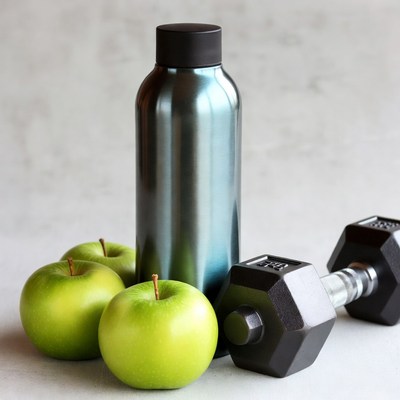 Green Apples, Water Bottle, Dumbbell