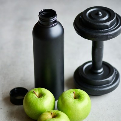 Black Water Bottle Dumbbell Green Apples