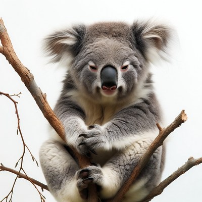 Koala clinging to tree branch