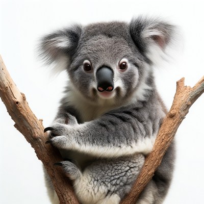 Cute Koala Clinging to Branch