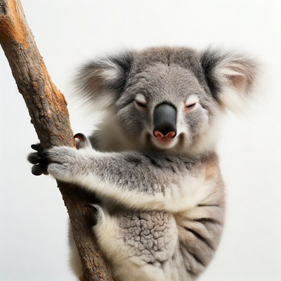 Koala clinging to tree branch