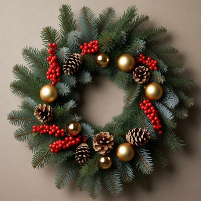 Christmas Wreath with Pine Cones and Berries