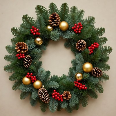 Christmas Wreath with Pine Cones and Berries