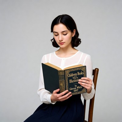 Young woman reading vintage children's book