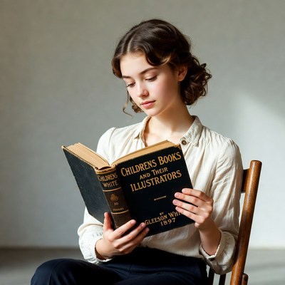 Girl reading vintage children's book