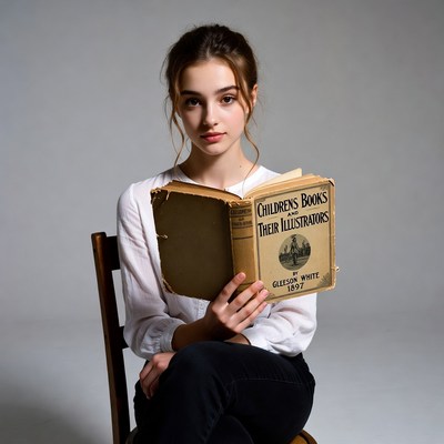 Girl holding vintage children's book