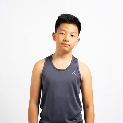 Asian boy in gray tank top