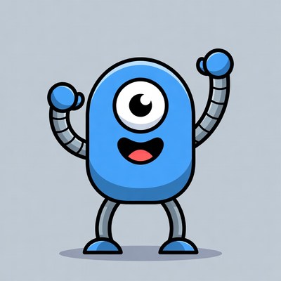 Happy blue cyclops robot illustration