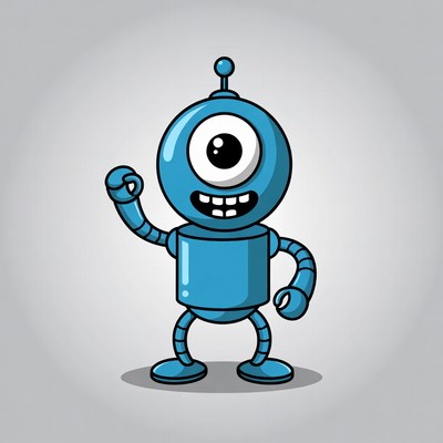 Cute Blue Cartoon Robot Waving