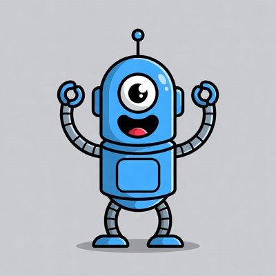 Happy blue cartoon robot