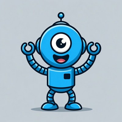 Cute blue cartoon robot waving