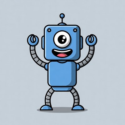 Happy blue cartoon robot