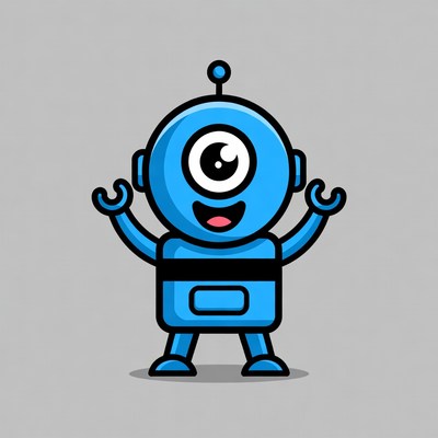 Happy blue cartoon robot