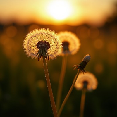 Dandelions against sunset