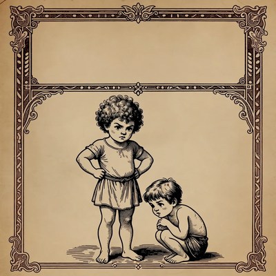 Angry standing boy scolding kneeling boy