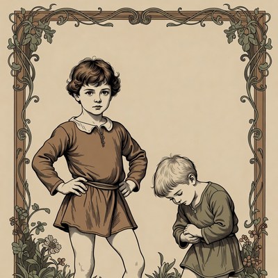 Two boys in vintage illustration