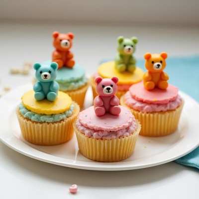 Colorful Teddy Bear Cupcakes on Plate